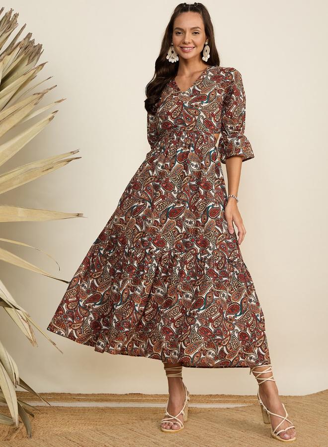 WineRed فستان ميدي مطبوع بنقشة بيزلي - Image 1